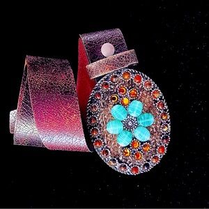 Leatherock Turquoise Crystal Studded Leather Belt